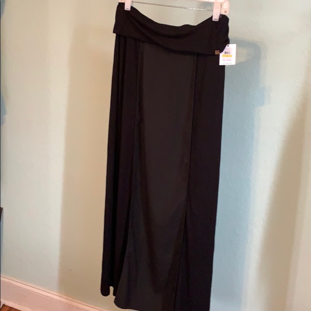 Black w leather panel Calvin Klein maxi skirt M